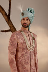 Close-up of the Gardenia White Sherwani, revealing intricate embroidery and delicate detailing