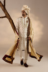 Full view of the Rouge Wane Sherwani on a mannequin, highlighting its refined and elegant silhouette