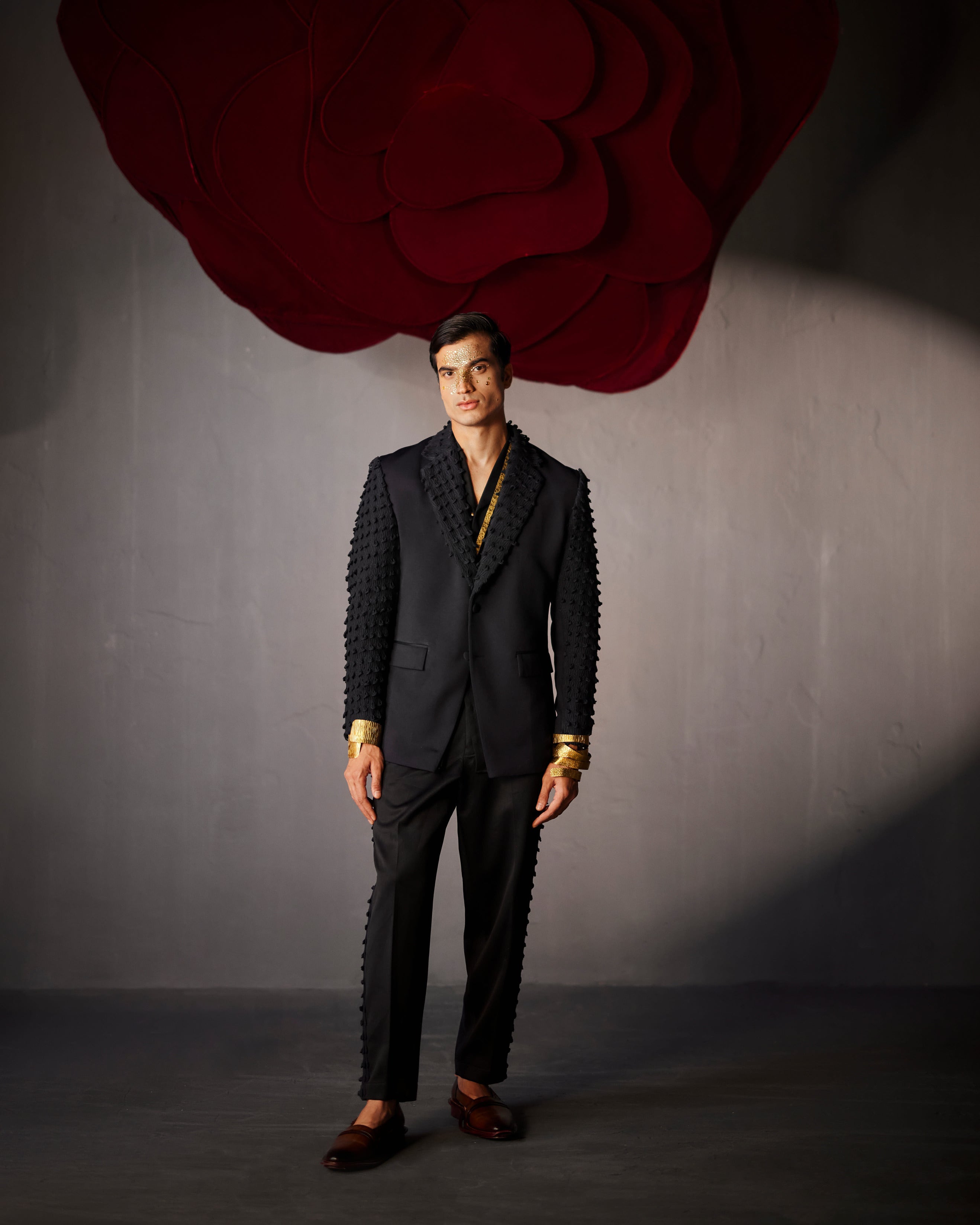 Sleek Stygian Blazer with a slim-fit design, crafted from rich, dark fabric for a polished and contemporary appearance
