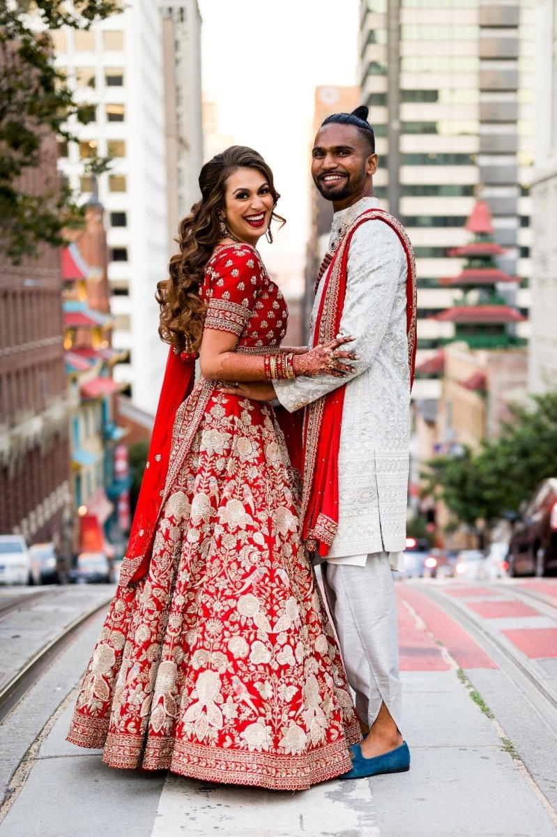 red lehenga wedding dress True Red Bridal Lehenga BL-125 Nazranaa