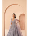Lilac Whispers: Hand-embroidered elegance graces this dreamy gown, a vision of sophistication and charm. 
