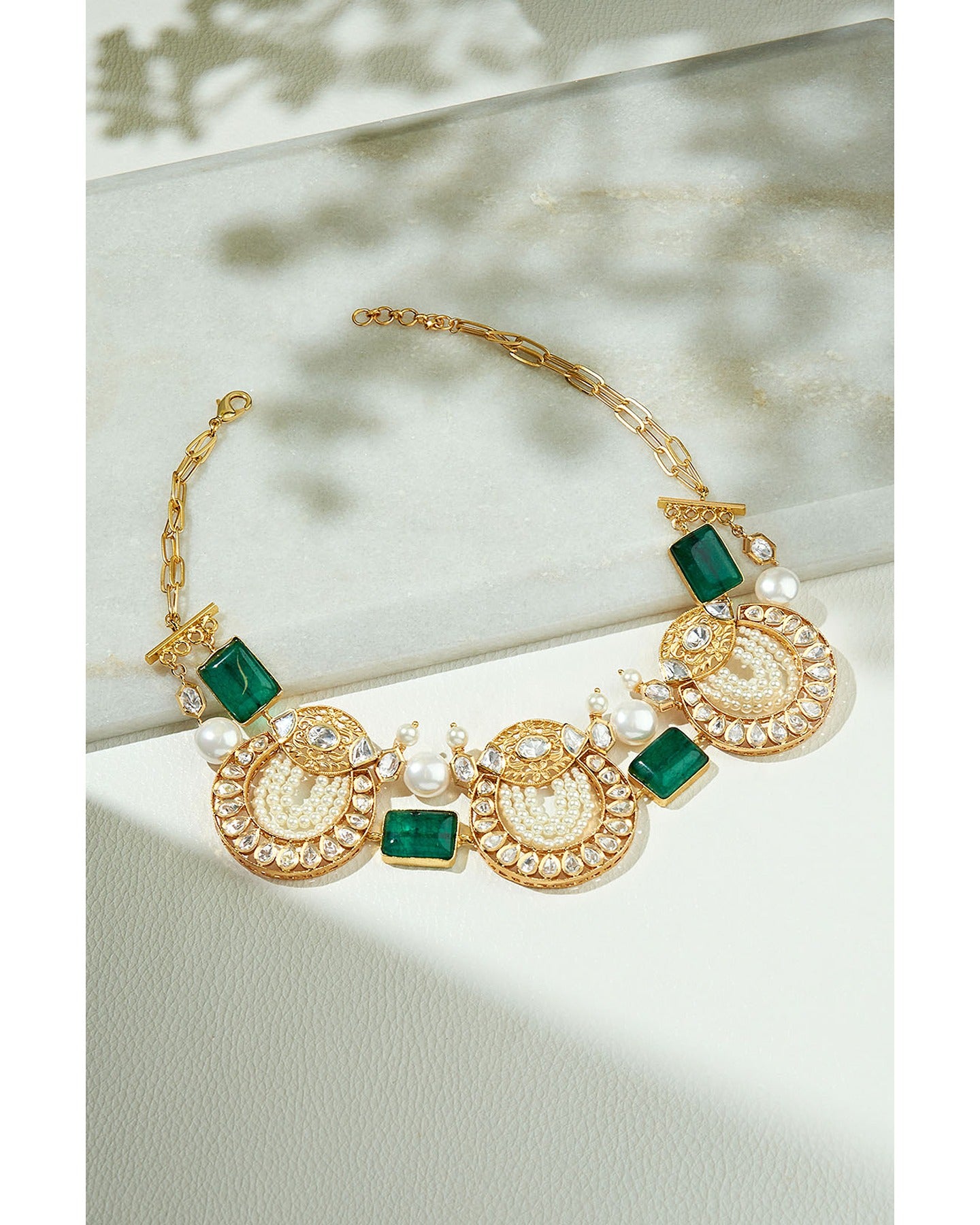 Green & White Polki Necklace