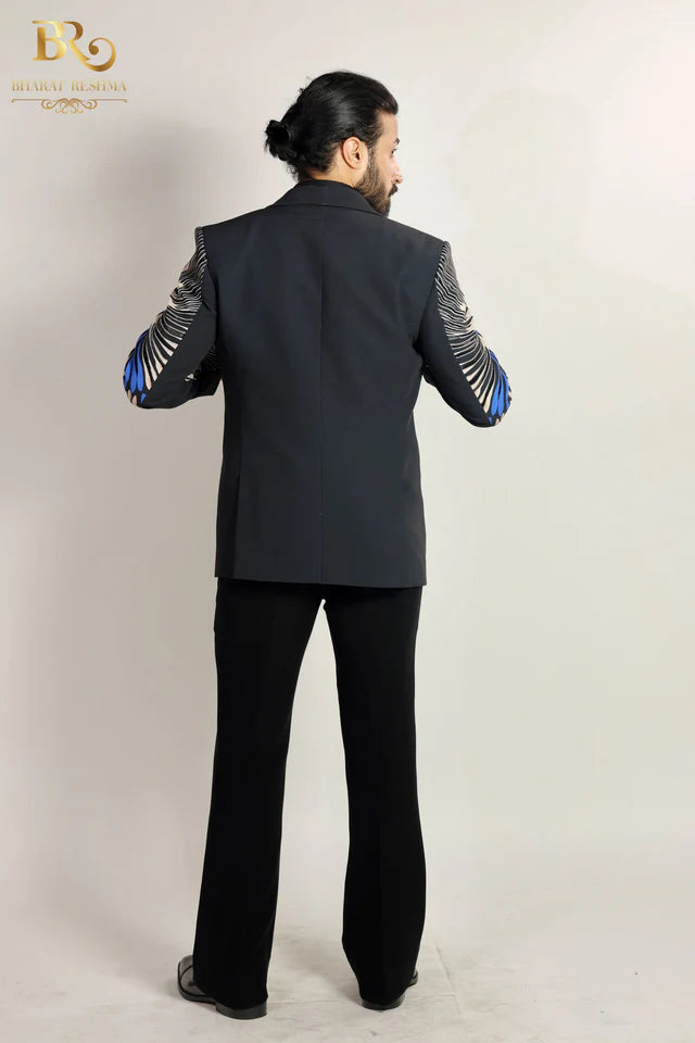 Men's Black Floral Printed Blazer