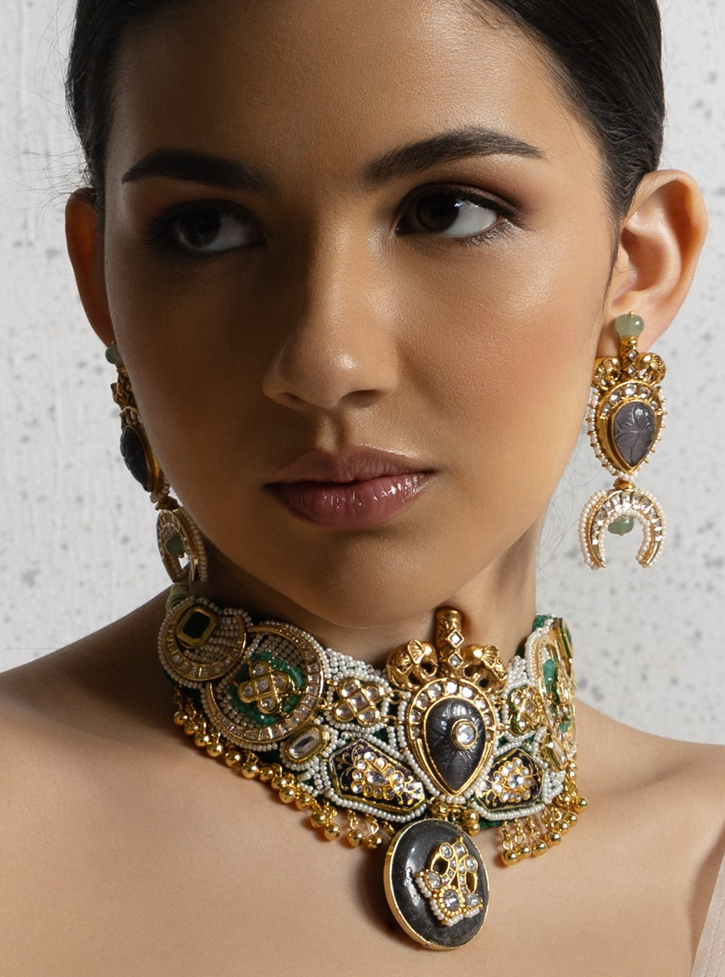 Pearl And Polki Multi Colour Classic Choker Set I Joules by Radhika B