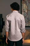 GOE Steel Shirt with Metallic Accents: Cotton Satin Fabric with Yoke Strip Work.