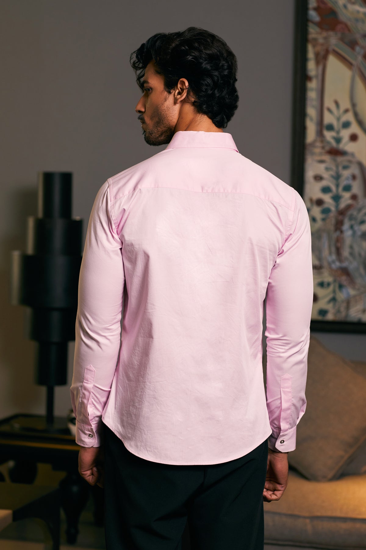 Cotton satin shirt in a bubblegum shade, highlighted by an embroidered dragon and zipper feature.