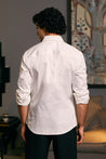 GOE Ivory Shirt with Metallic Accents: Cotton Satin Fabric with Yoke Strip Work