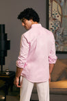 OE Bubblegum Cotton Satin Shirt with Metallic Strip Detailing on the Yoke