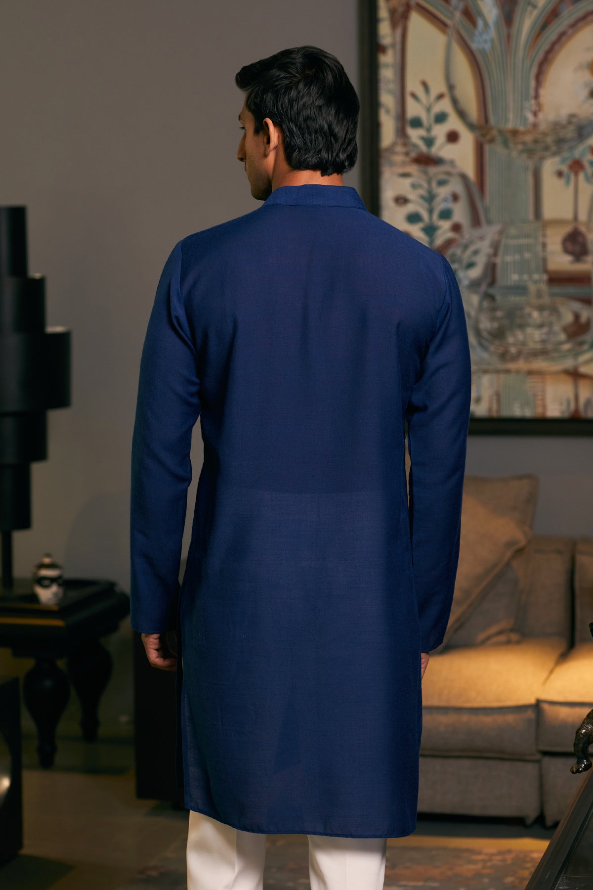 Stylish navy blue kurta with metallic accents, blending traditional and contemporary design