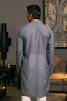 Elegant steel-colored metallic kurta by GOE, featuring a shimmering design for special occasions.