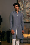 Elegant GOE kurta in slate grey, featuring a sophisticated draped silhouette