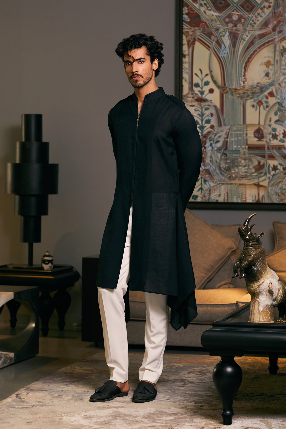 Stylish GOE kurta with a draped design, blending contemporary style with classic elegance