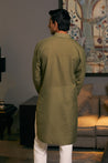 Elegant olive-colored metallic kurta by GOE, perfect for making a bold, stylish statement