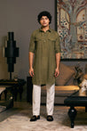 GOE Olive Military Kurta with structured detailing and a bold design for a contemporary look