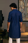 GOE kurta in midnight blue with military accents, perfect for a sophisticated yet rugged appearance