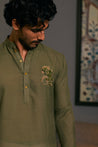 GOE Olive Dragon Kurta with intricate dragon motifs on premium olive fabric