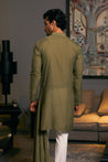 Model wearing the GOE Olive Dragon Kurta, showcasing its elegant design