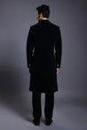 Rich navy velvet sherwani featuring opulent gold buttons for a timeless, sophisticated style