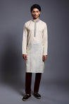 Ivory and gold chanderi kurta with a crystal-embellished collar and placket for an elegant look