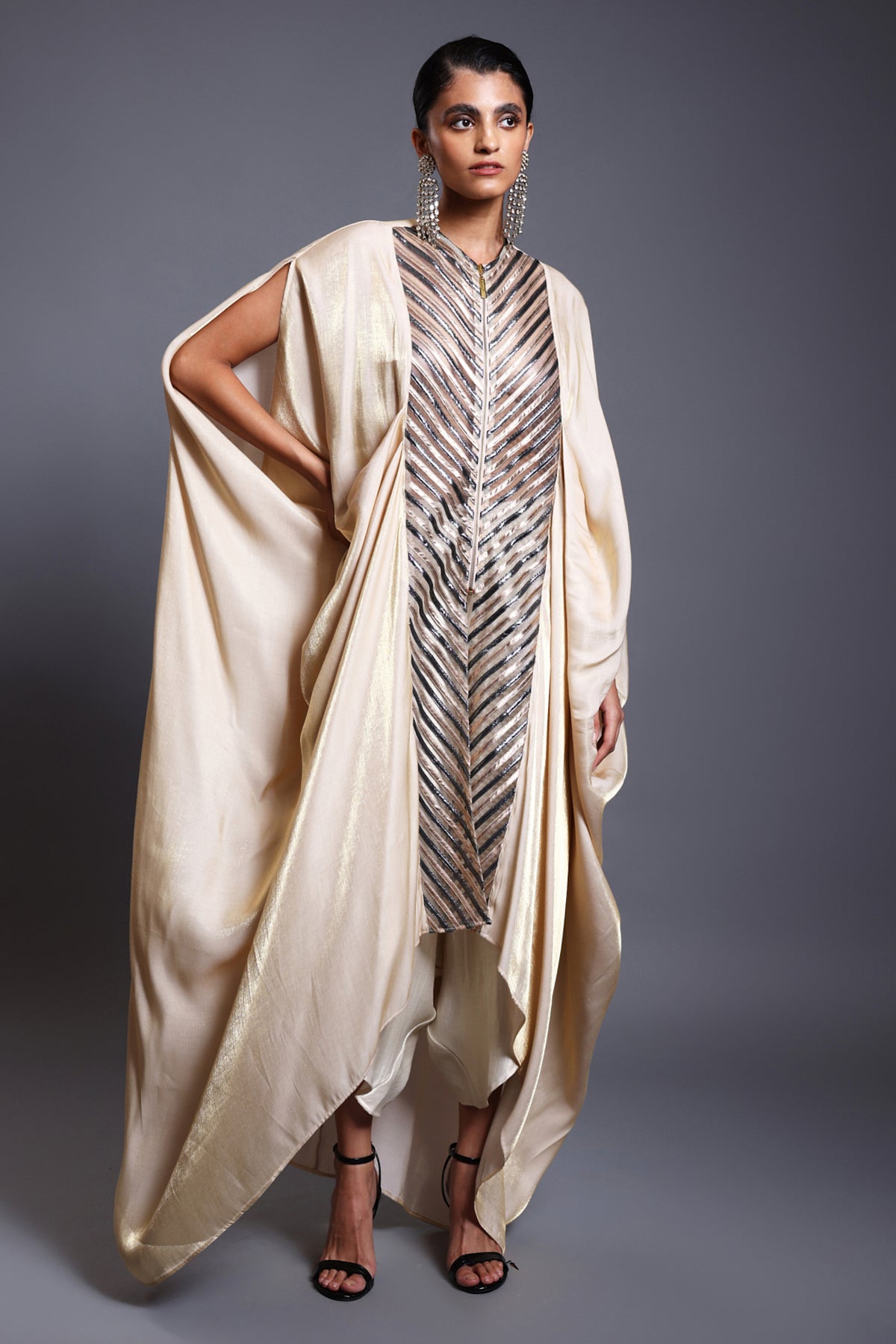 CF Pleated Drape Kaftan Ivory