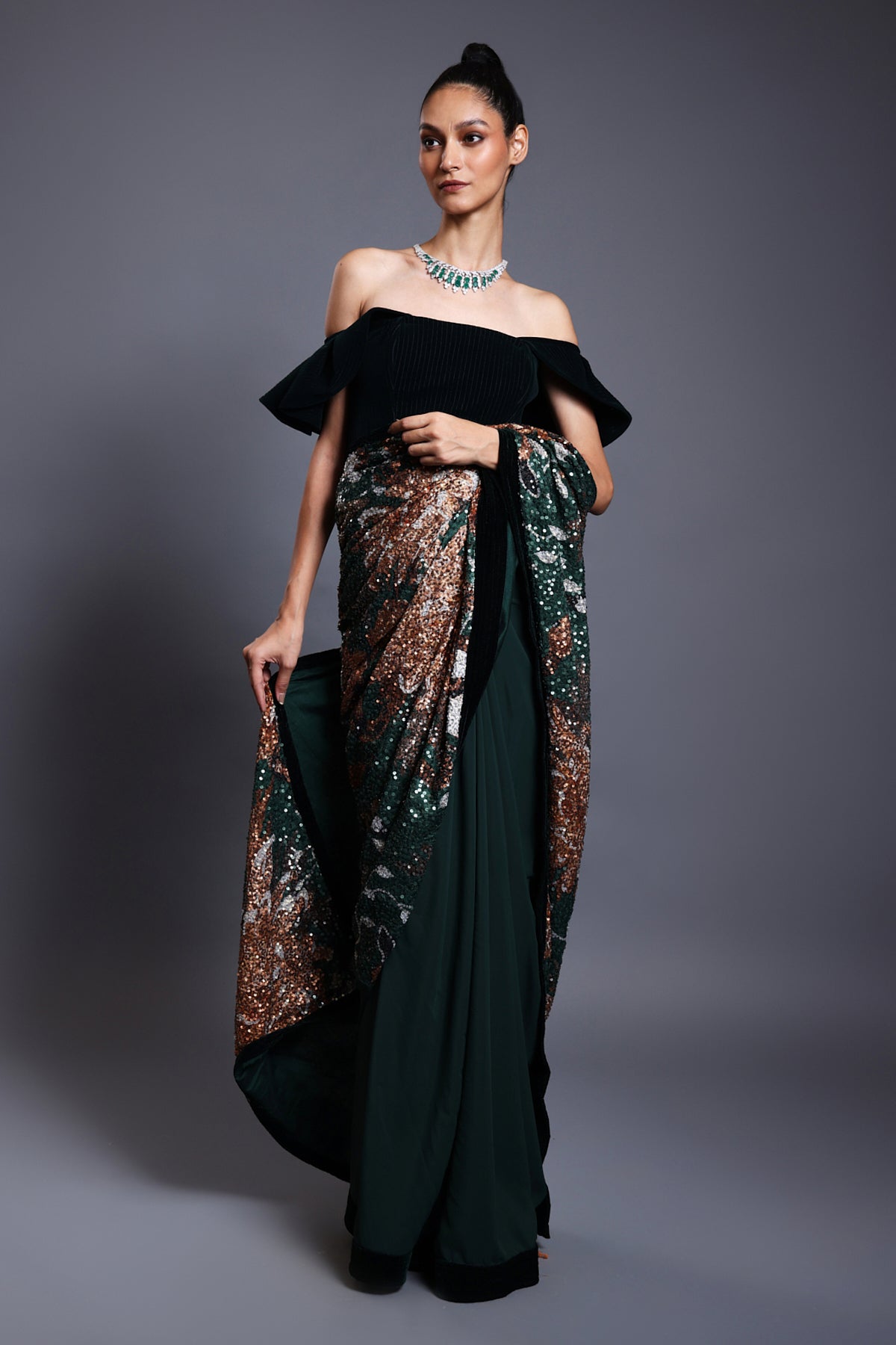 CF Snake Saree Emerald