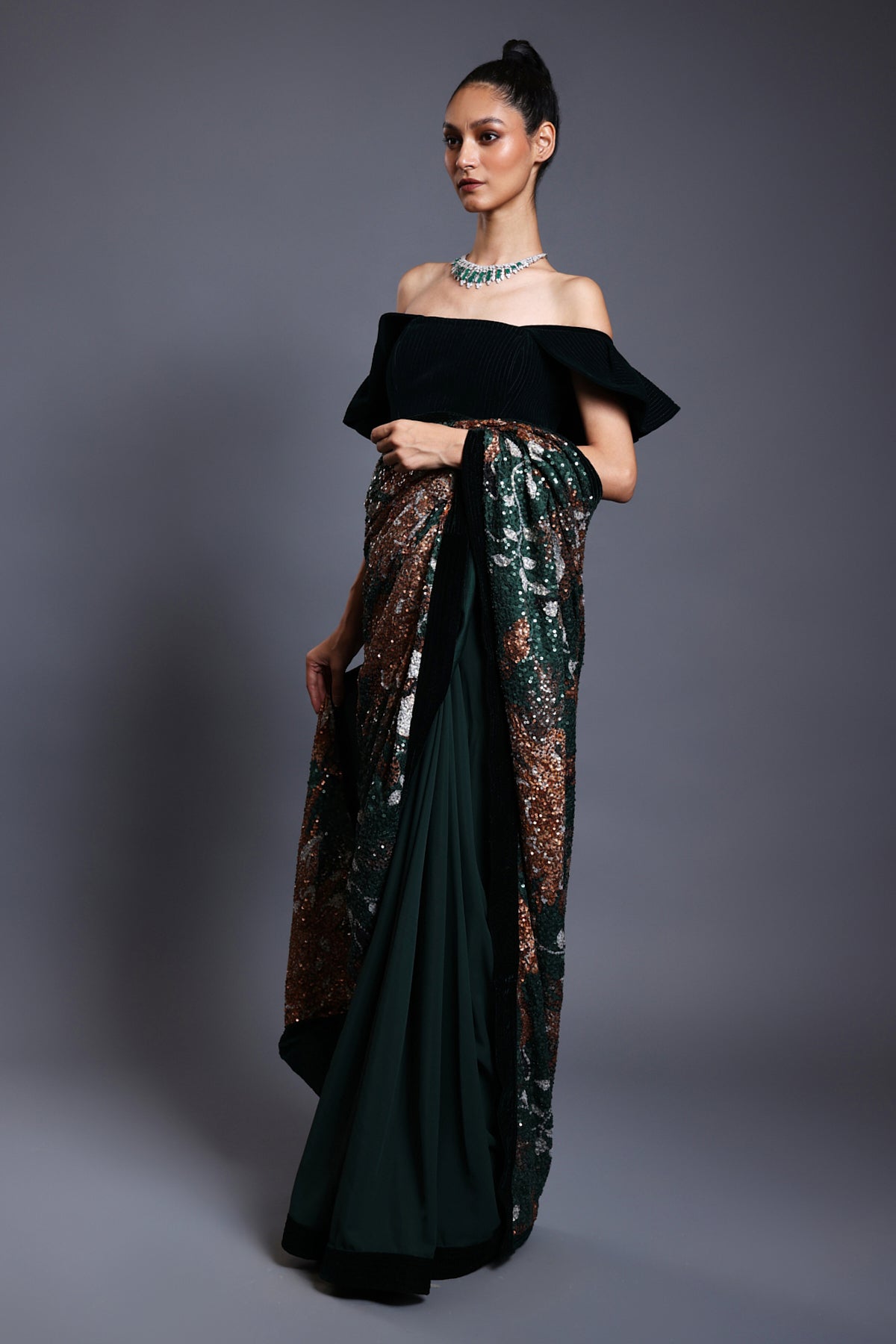 CF Snake Saree Emerald