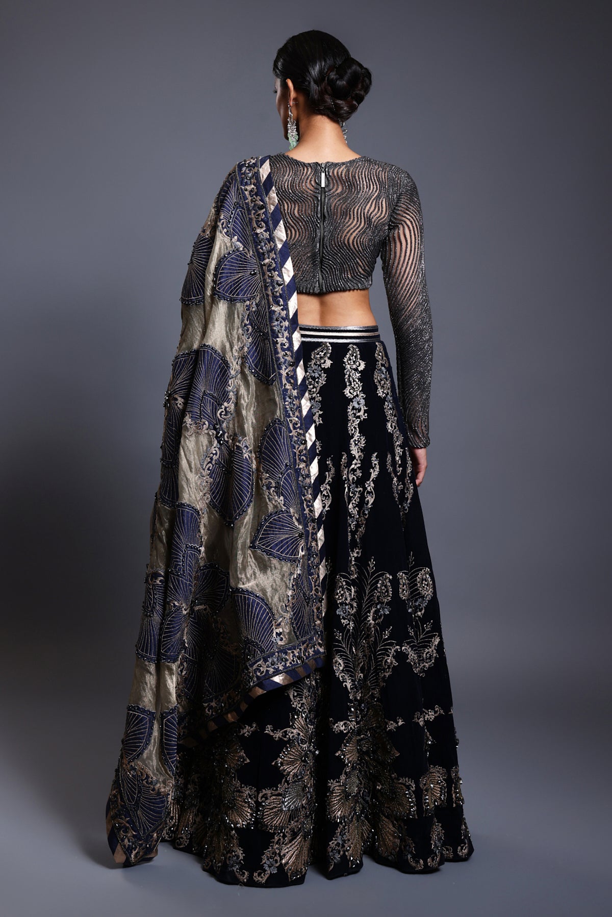 CF Applique Lehenga Navy