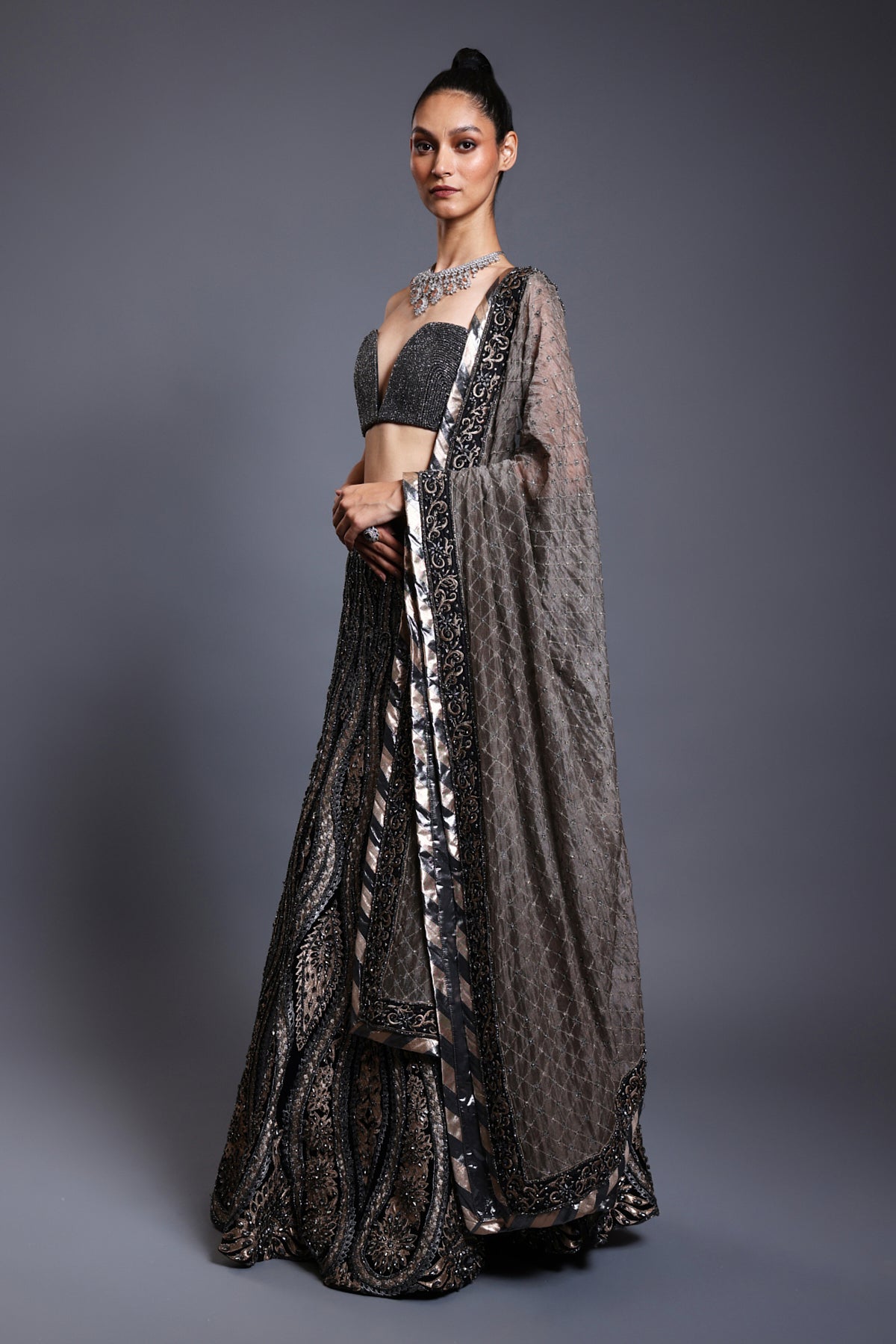 CF Applique Lehenga Black