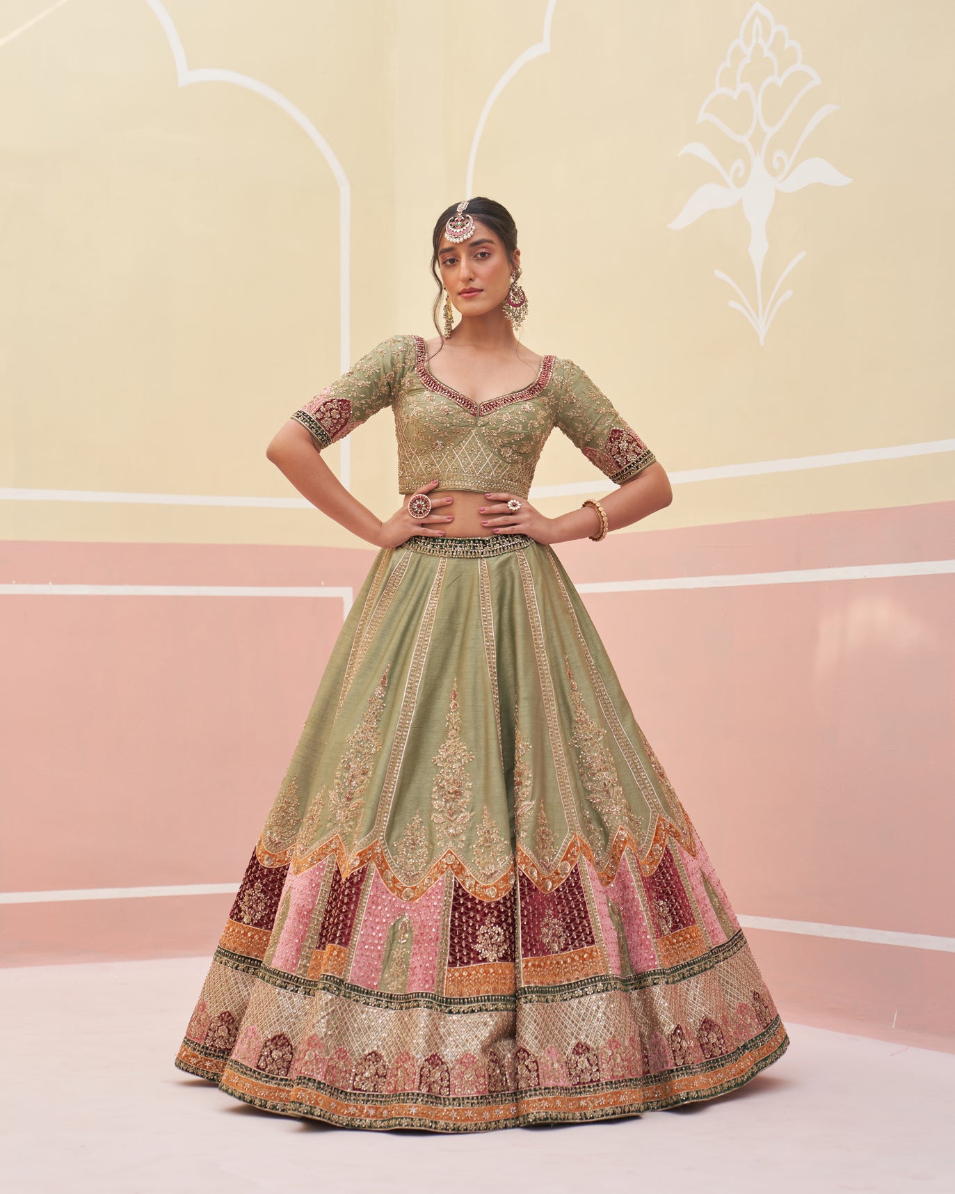 Beautiful Green Lehenga Set with Intricate Embellishments