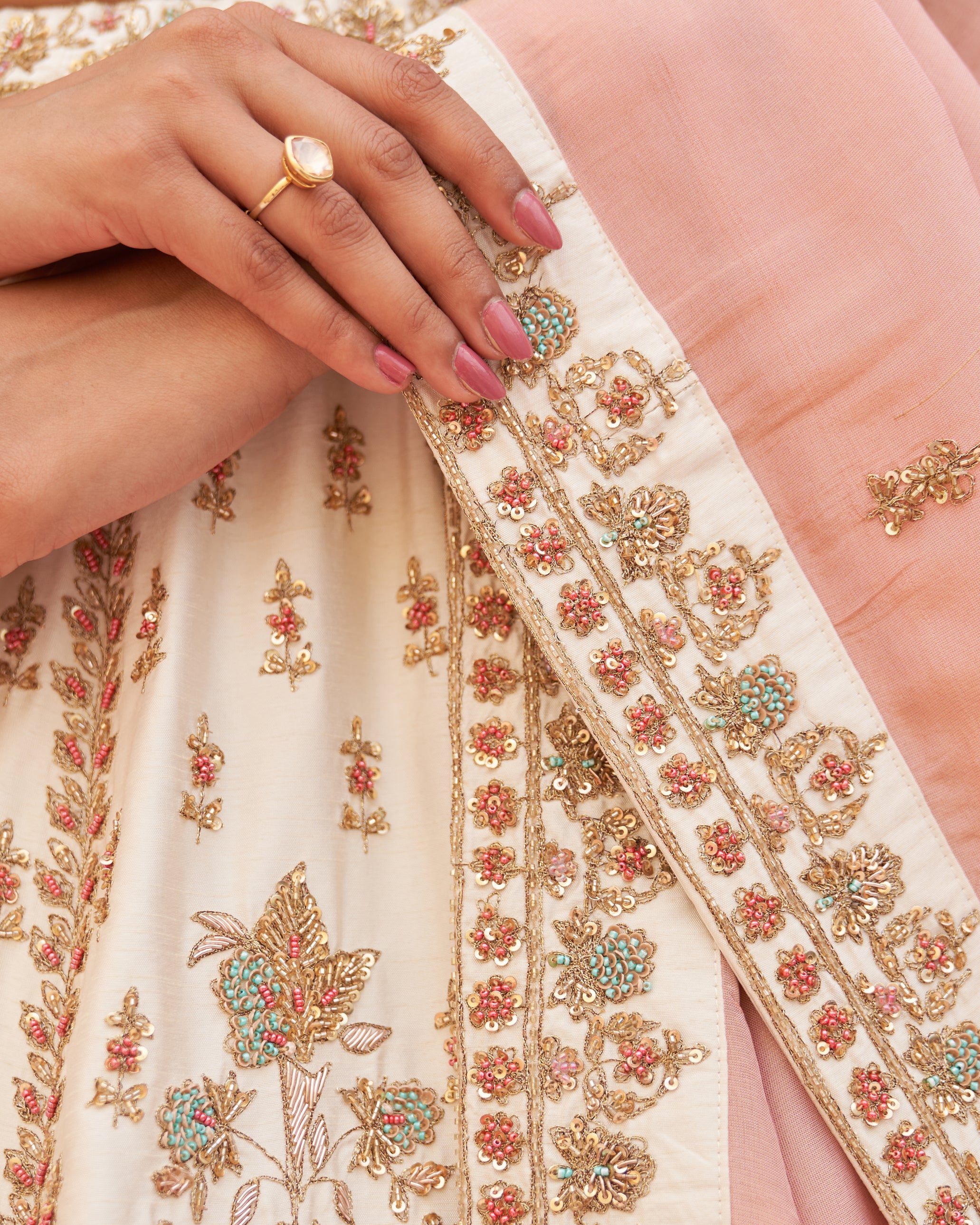 Exquisite ivory raw silk lehenga set with shimmering sequin work