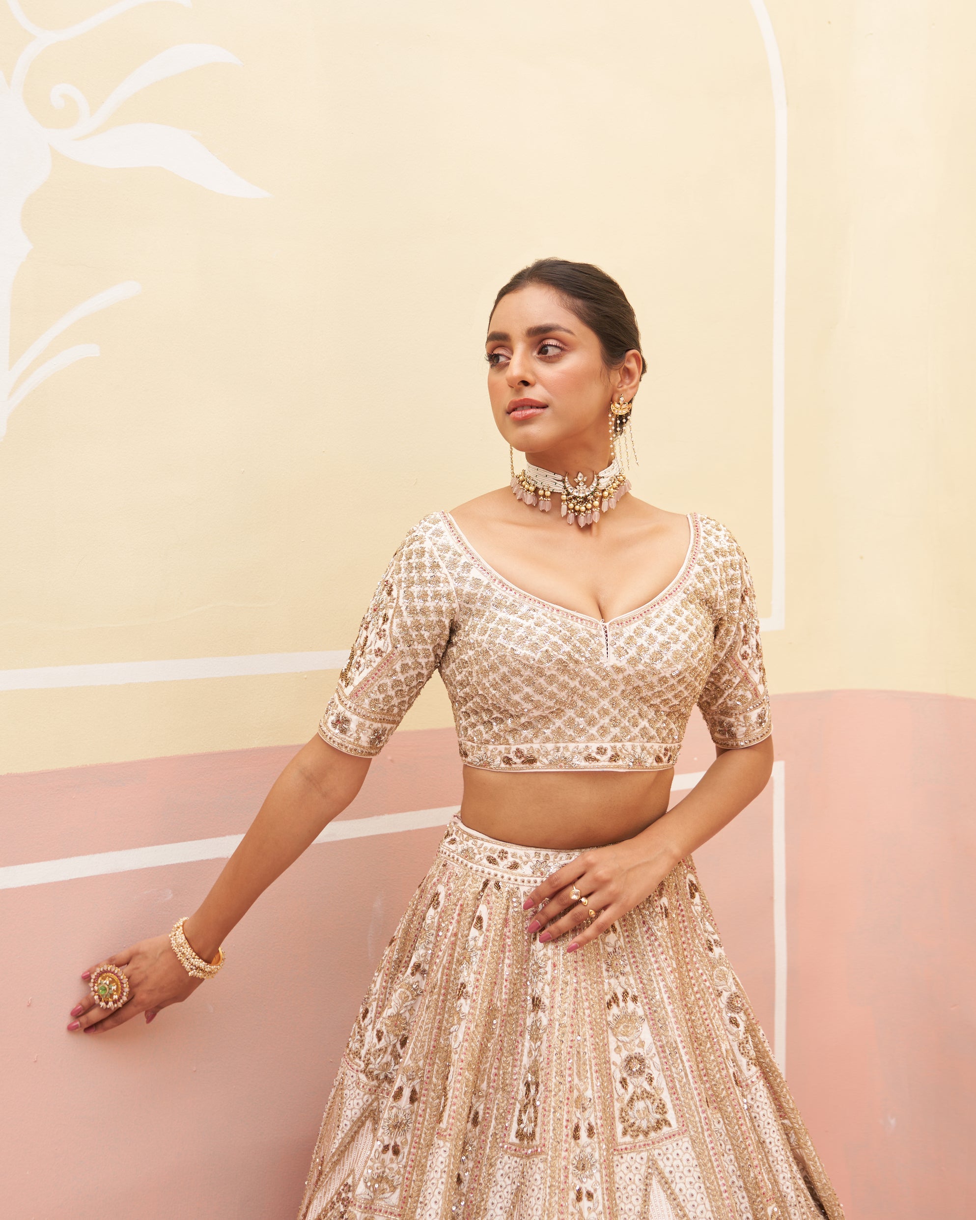 Sophisticated blush pink raw silk lehenga set for a timeless bridal look