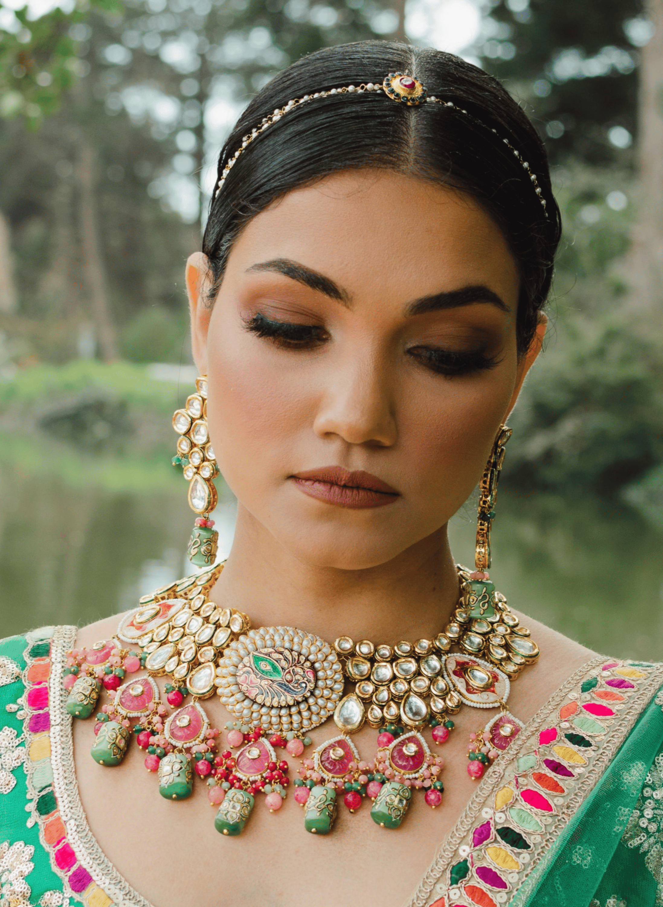 Peacock Meenakari bridal kundan choker with cluster pearls