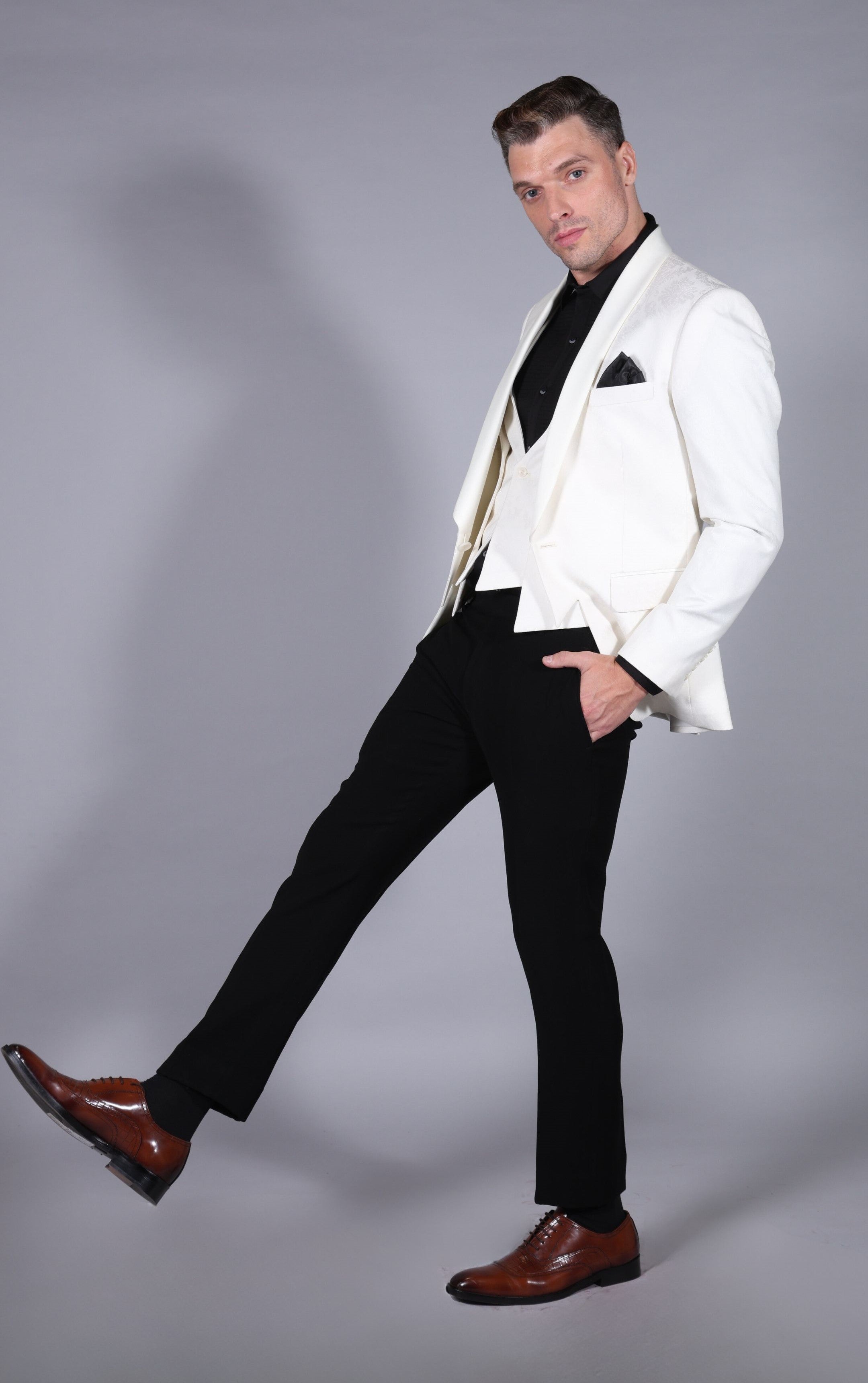 White Jacquard fabric Tuxedo Suit