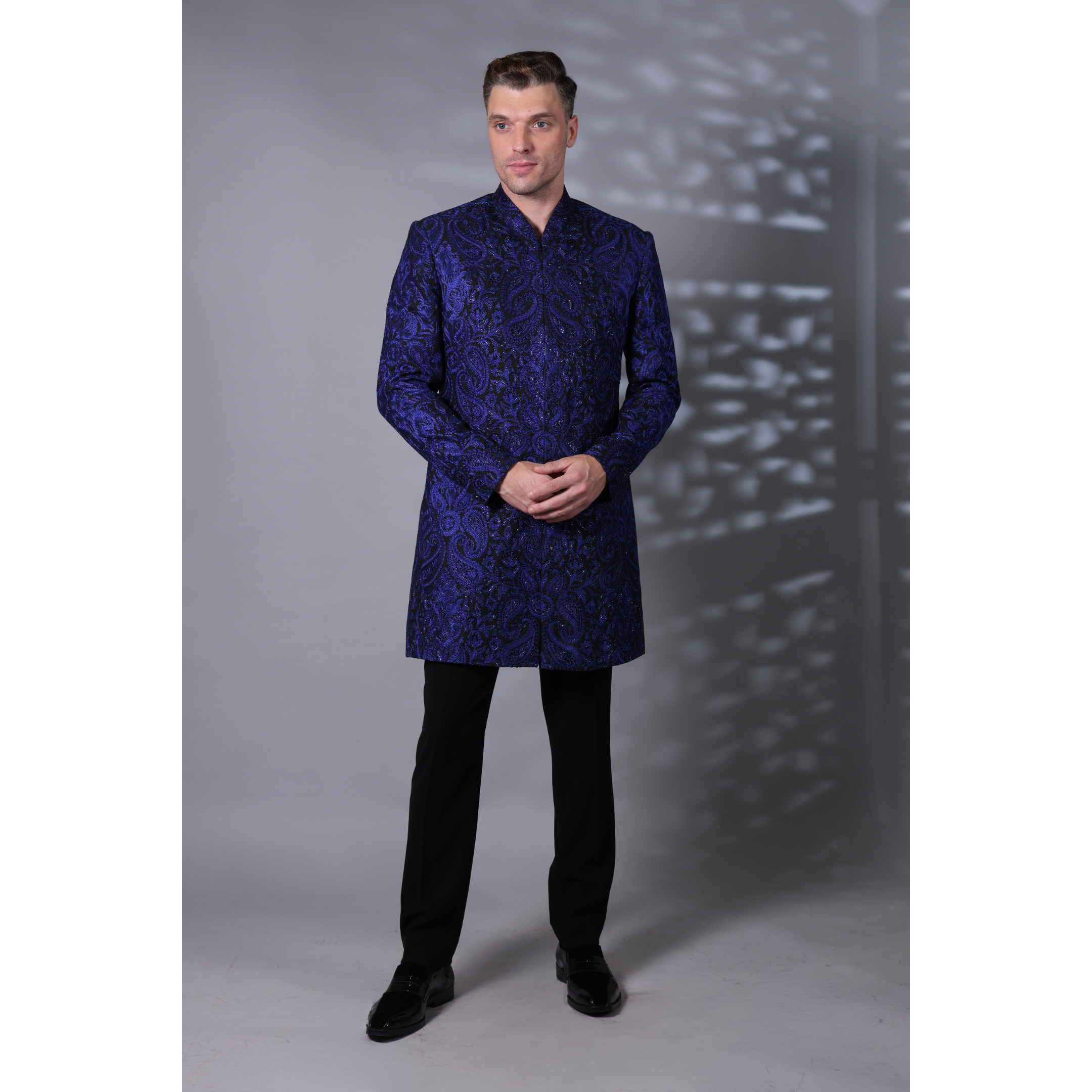 Midnight Blue Jamawar Indo-Western