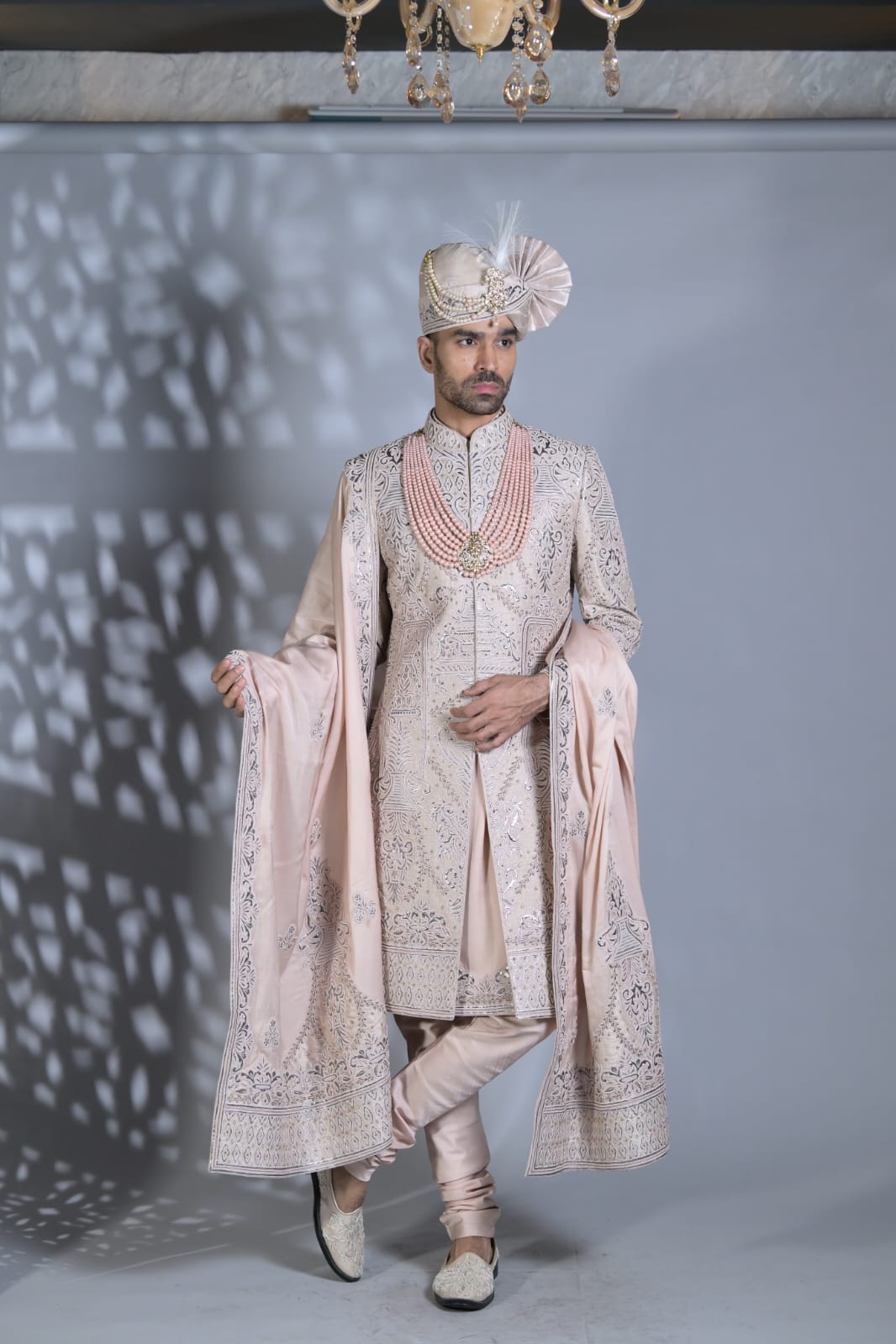 Leather Applique Work Sherwani Set