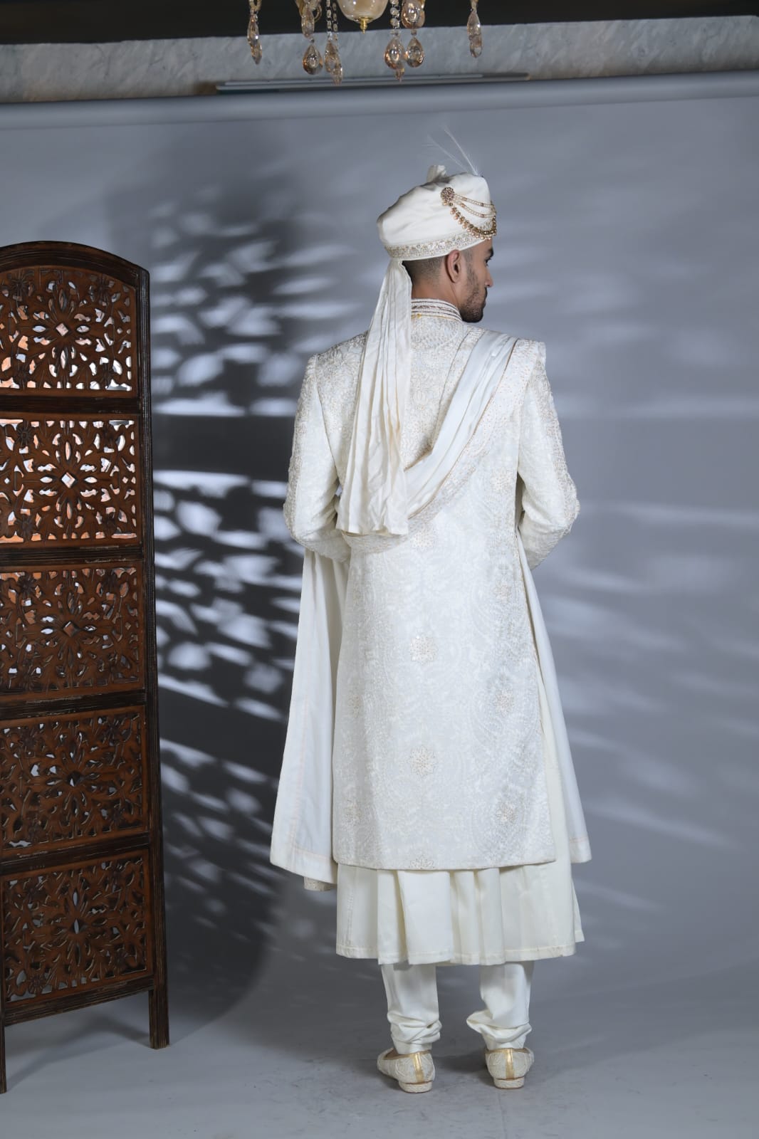 Opulent White Silk Sherwani Set