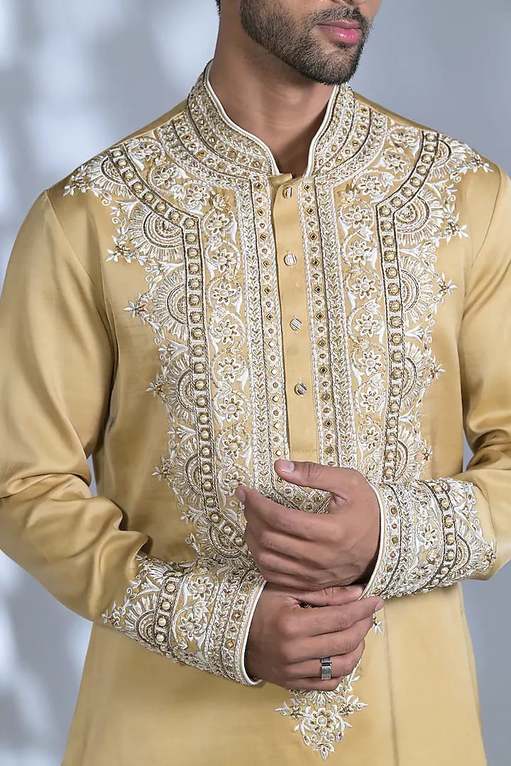 Straw Yellow Embroidered Kurta Set