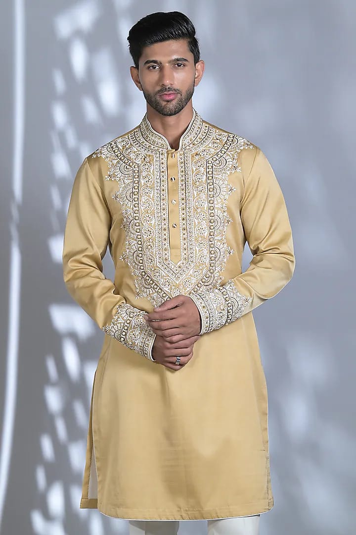 Straw Yellow Embroidered Kurta Set