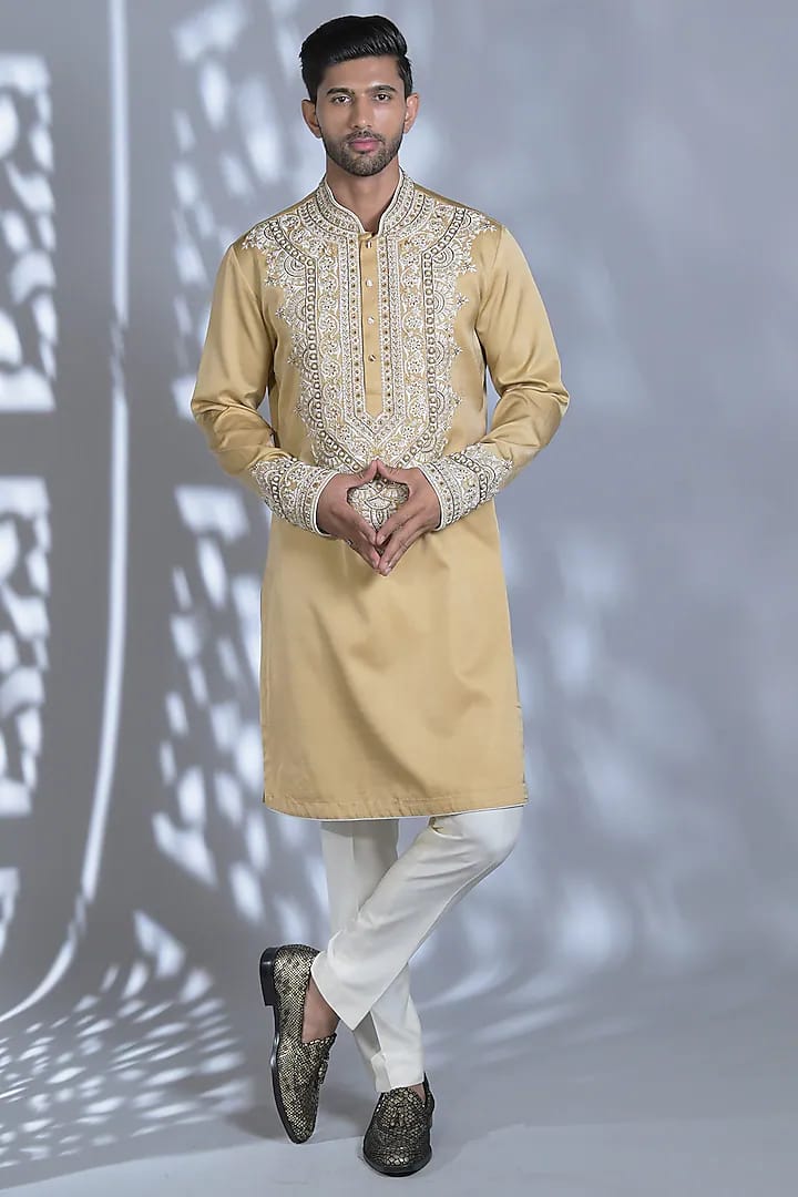 Straw Yellow Embroidered Kurta Set