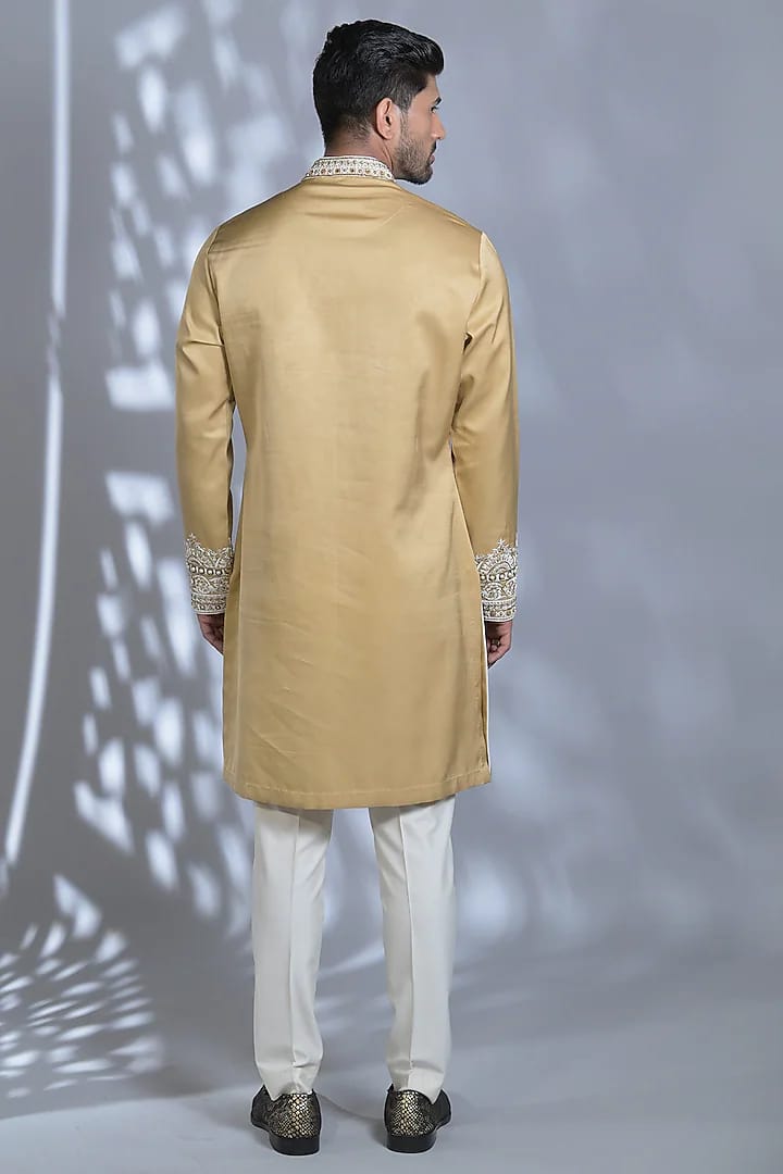 Straw Yellow Embroidered Kurta Set