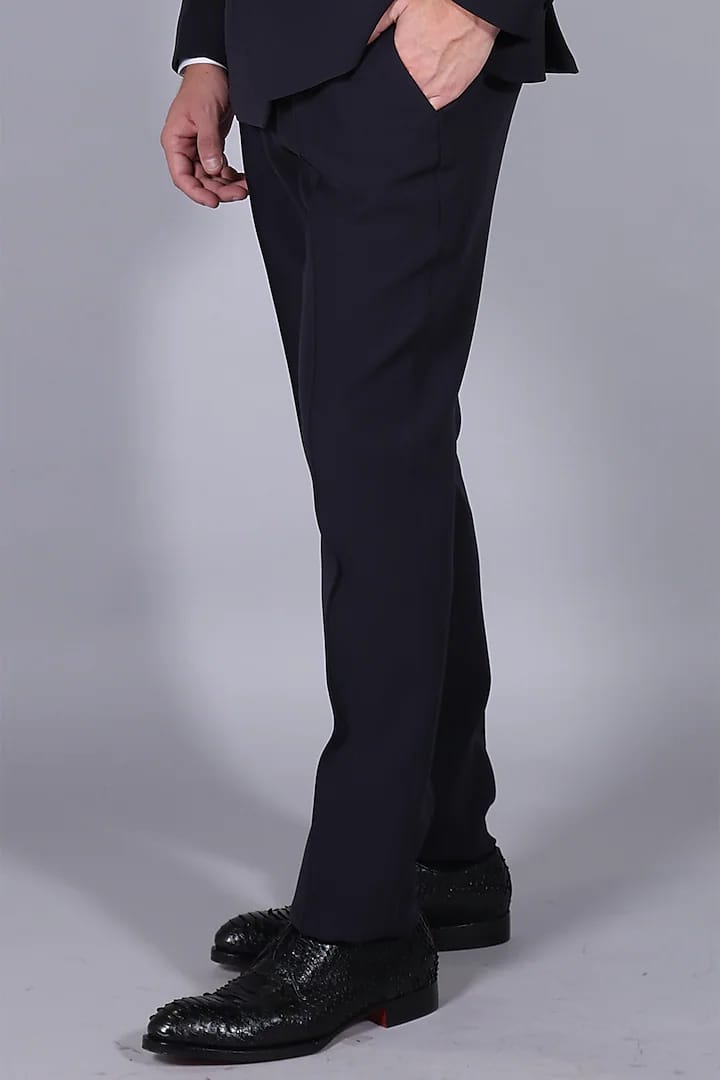 Navy Tuxedo Suit With Broad Peak Lapels