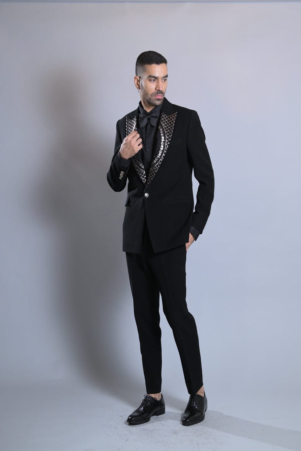 Black Beaded Lapel Tuxedo Set