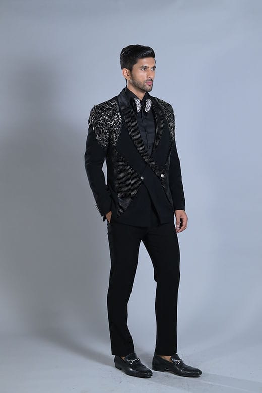 Raven Black Embroided Tuxedo Set