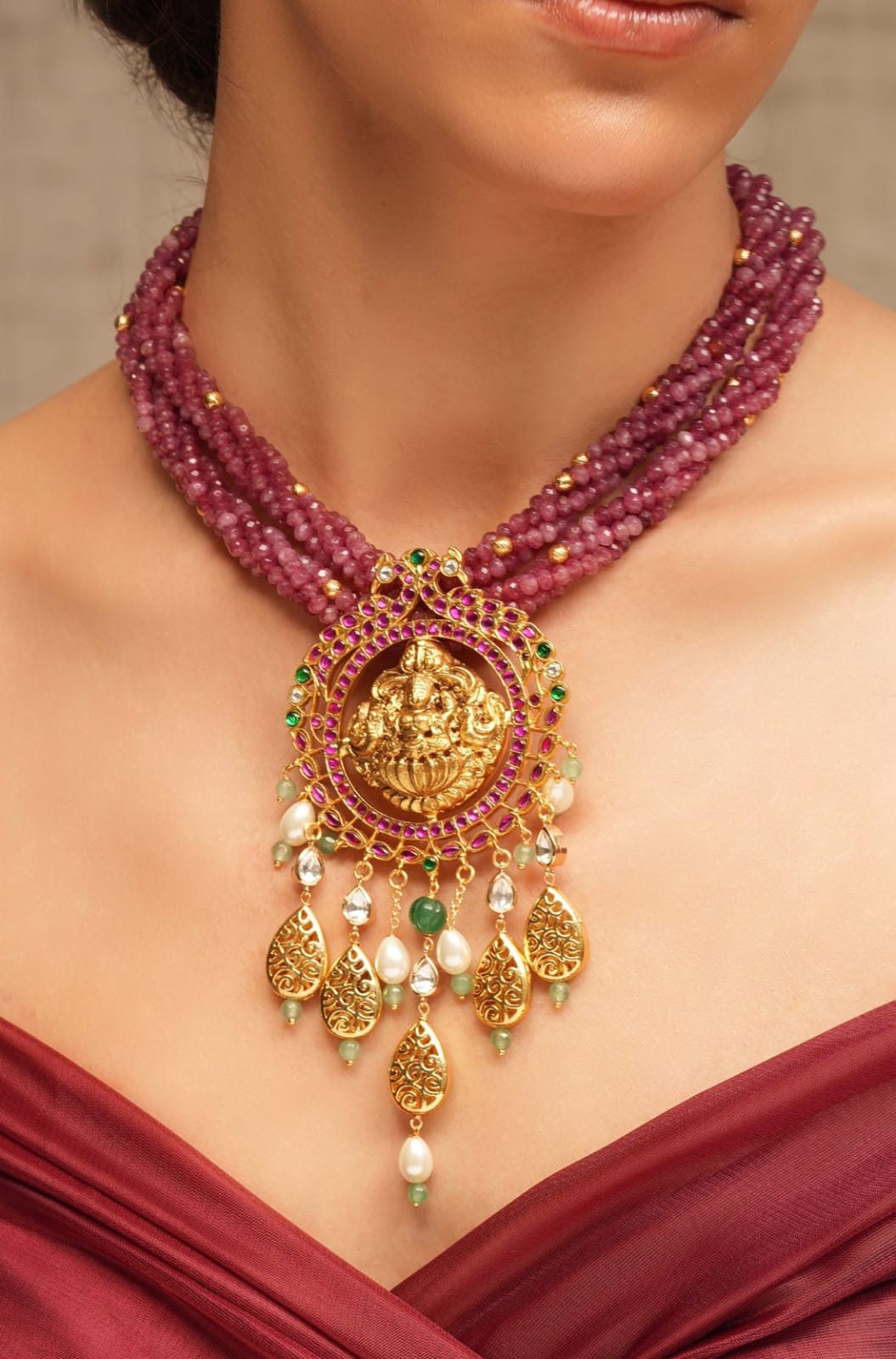Crimson Bloom Temple Necklace