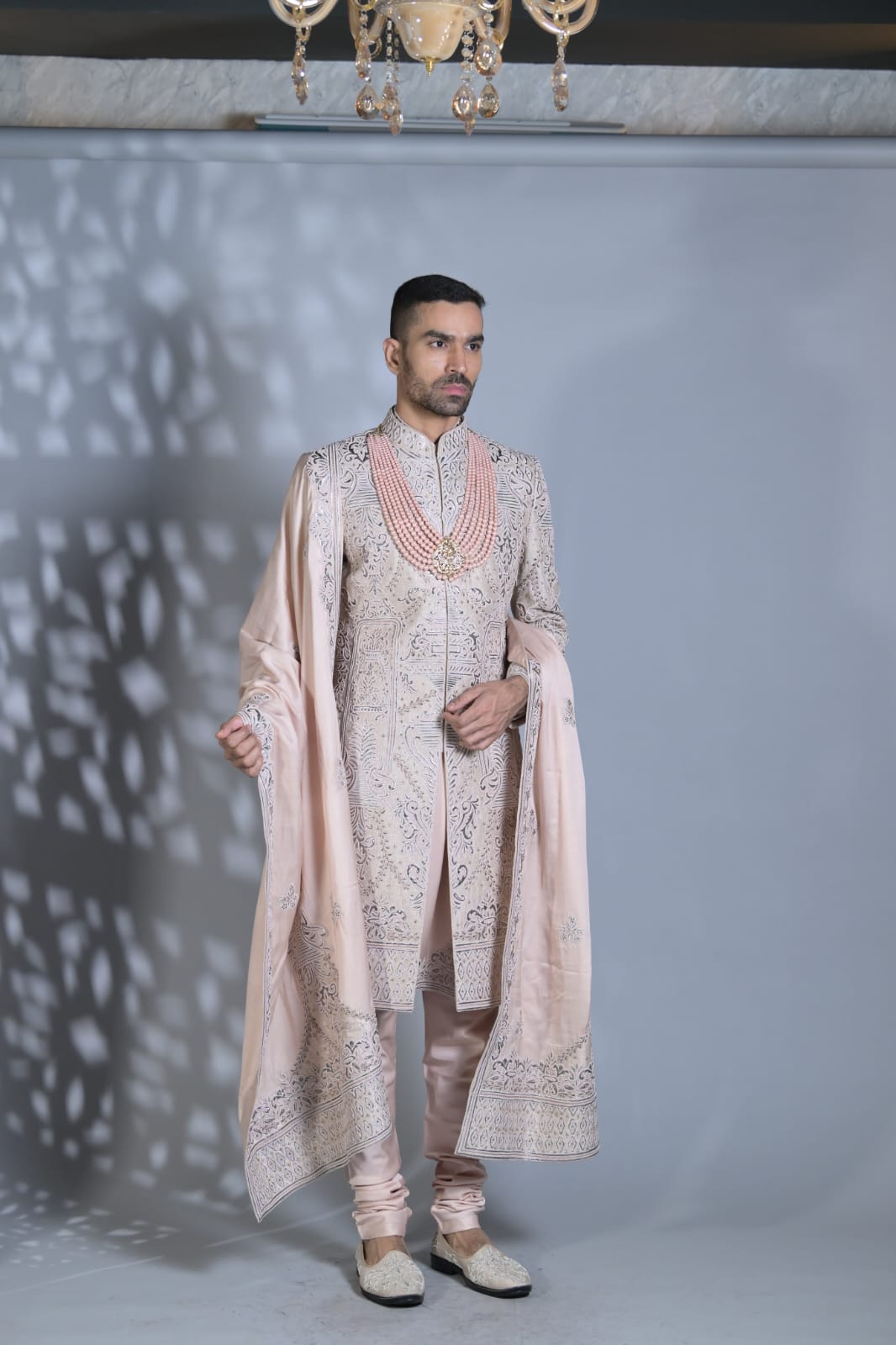 Leather Applique Work Sherwani Set