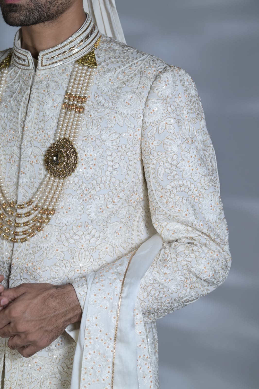 Opulent White Silk Sherwani Set