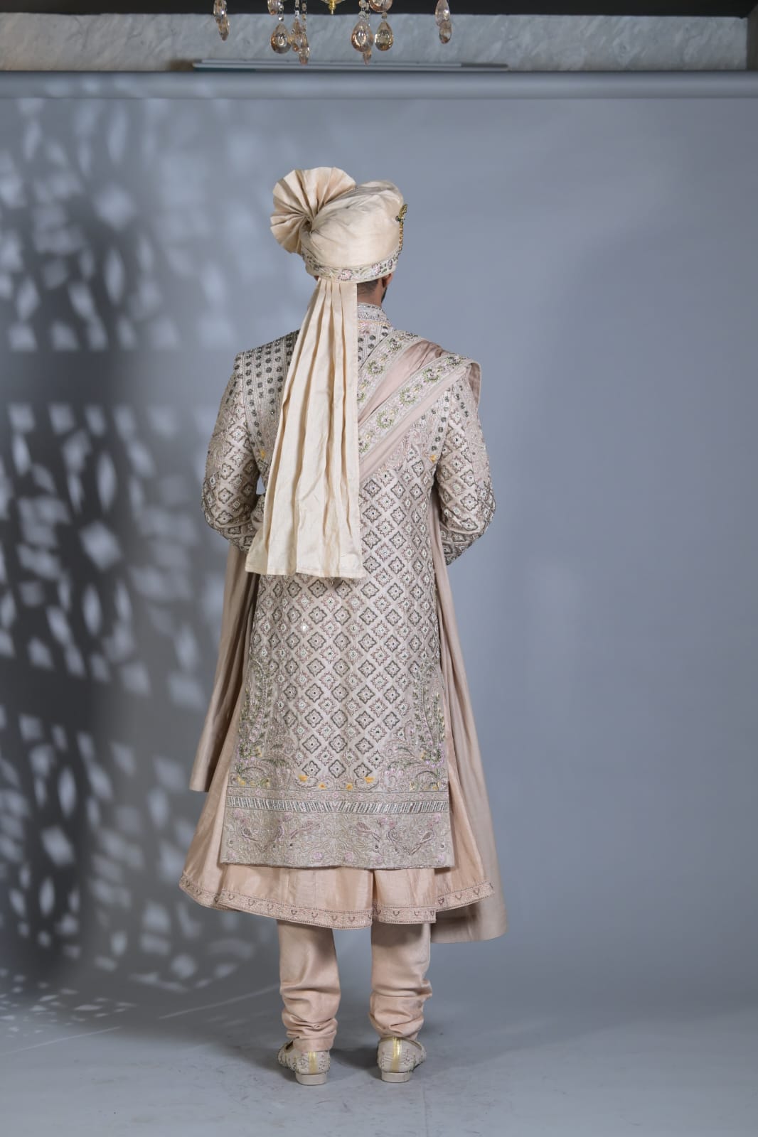 Beige Embroided Sherwani Set