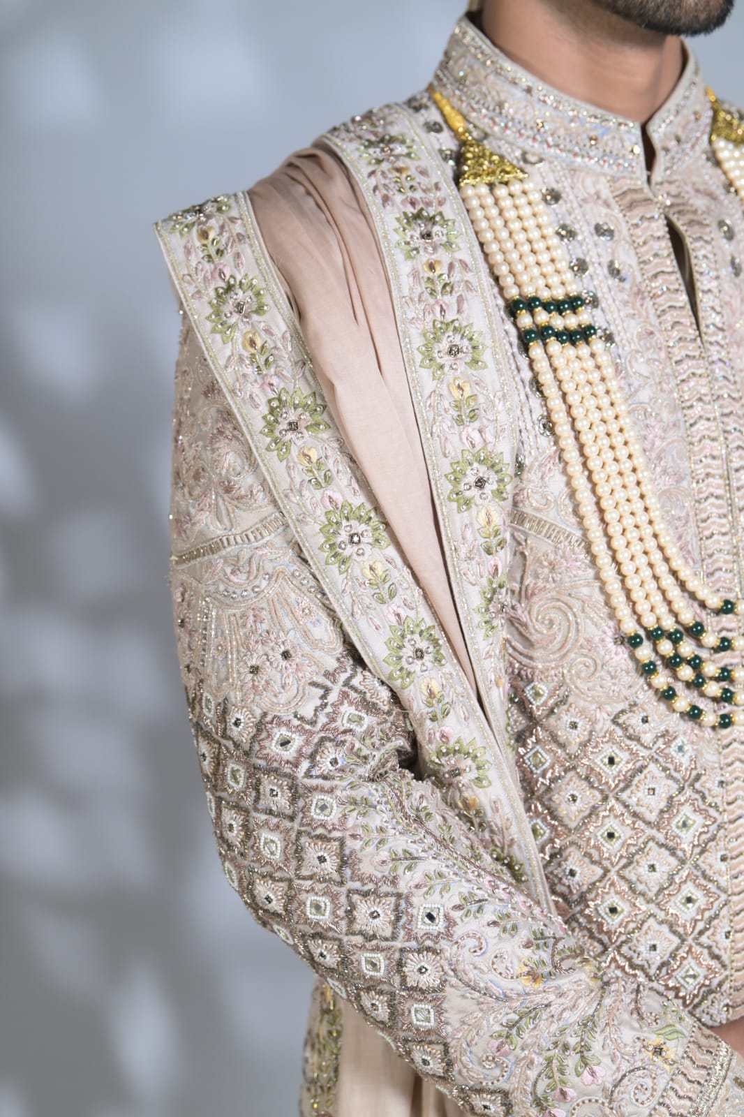 Beige Embroided Sherwani Set