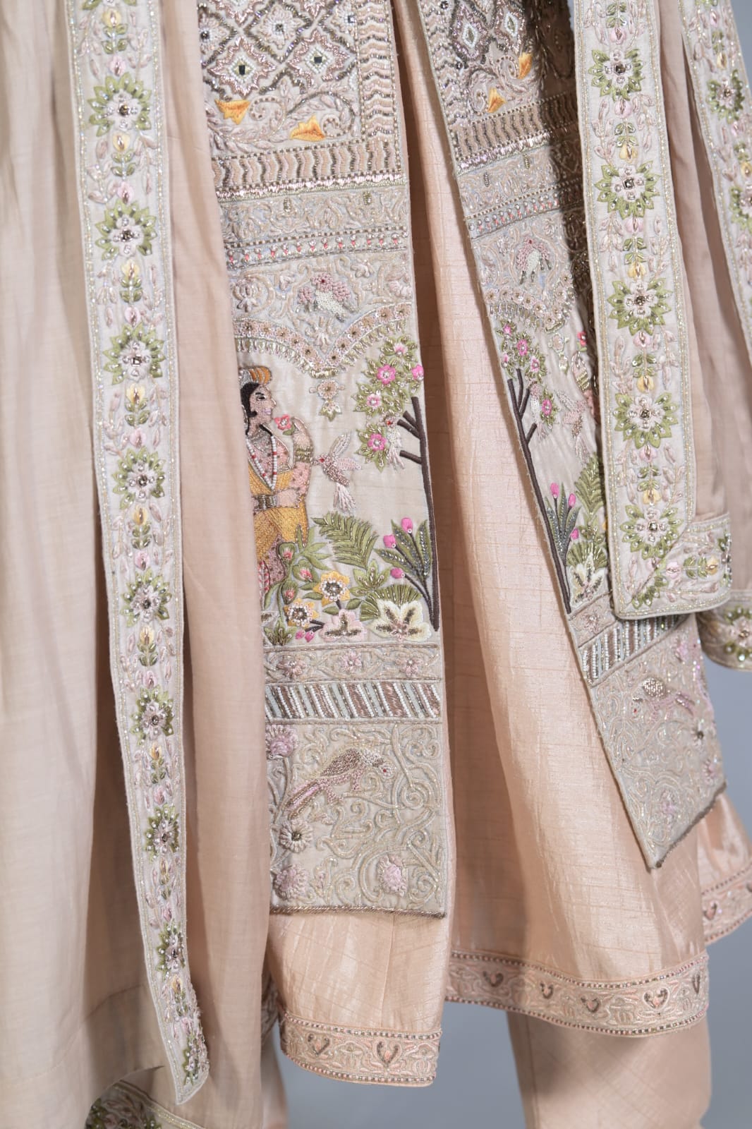 Beige Embroided Sherwani Set