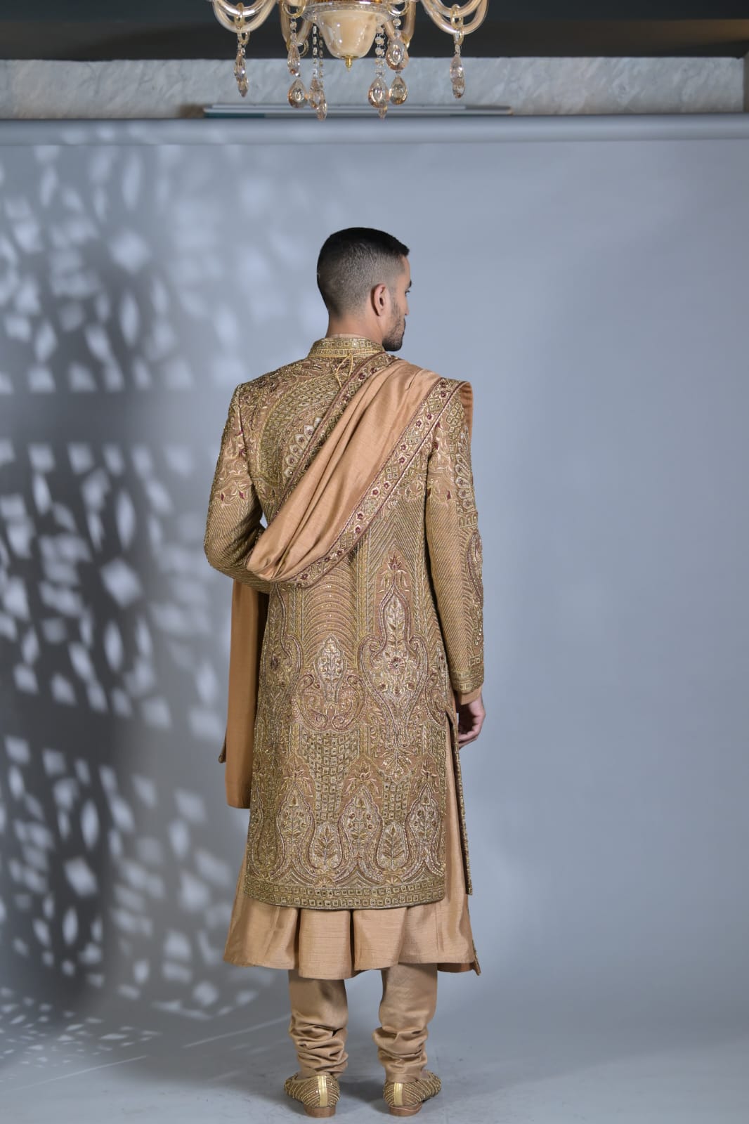 Dark Beige Silk Sherwani And Kurta Set